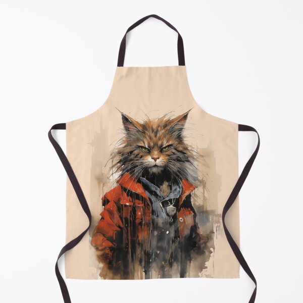 Item preview, Grumpy fluffy dirty brown cat in red jacket designed and sold by OdinsBigBeard.