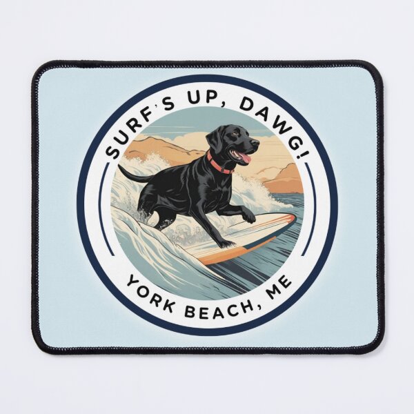 Item preview, “Surf’s Up, Dawg! Cute Black Lab Dog v3-York Beach, ME - Nubble-Cape Neddick designed and sold by SAMJA-Art.