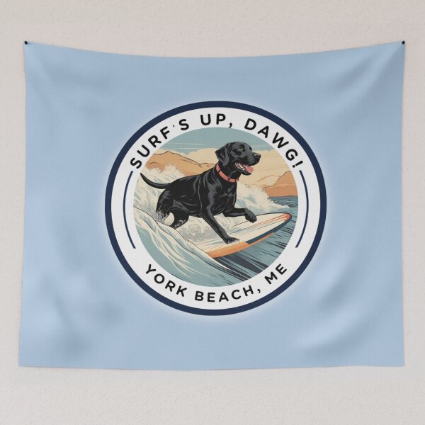 Item preview, “Surf’s Up, Dawg! Cute Black Lab Dog v3-York Beach, ME - Nubble-Cape Neddick designed and sold by SAMJA-Art.