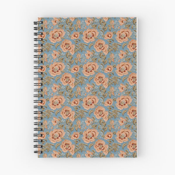 Item preview,  Faux Embroidery Peach Flowers on Blue designed and sold by FlowerMeFlorals.