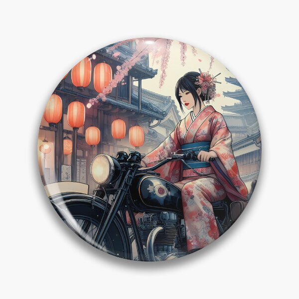 Artikelvorschau, Mädchen mit Motorrad, traditionelle japanische Kunst entworfen und verkauft von OzzFrequency.