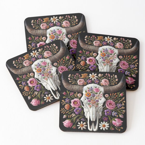 Item preview, Boho Western Cow Skull Shirt – Embroider cow skull adorned with flowers designed and sold by Scenic.