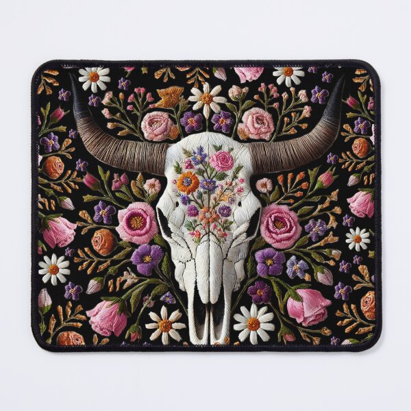 Item preview, Boho Western Cow Skull Shirt – Embroider cow skull adorned with flowers designed and sold by Scenic.