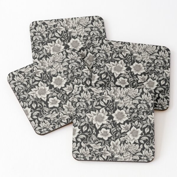 Item preview, White Flowers on Black Faux Embroidery designed and sold by FlowerMeFlorals.