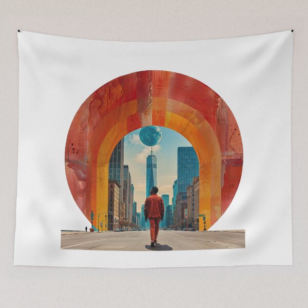 Item preview, Collage Wall Art T-shirt Design: Man walking in the Street designed and sold by ForeverPrintsOK.