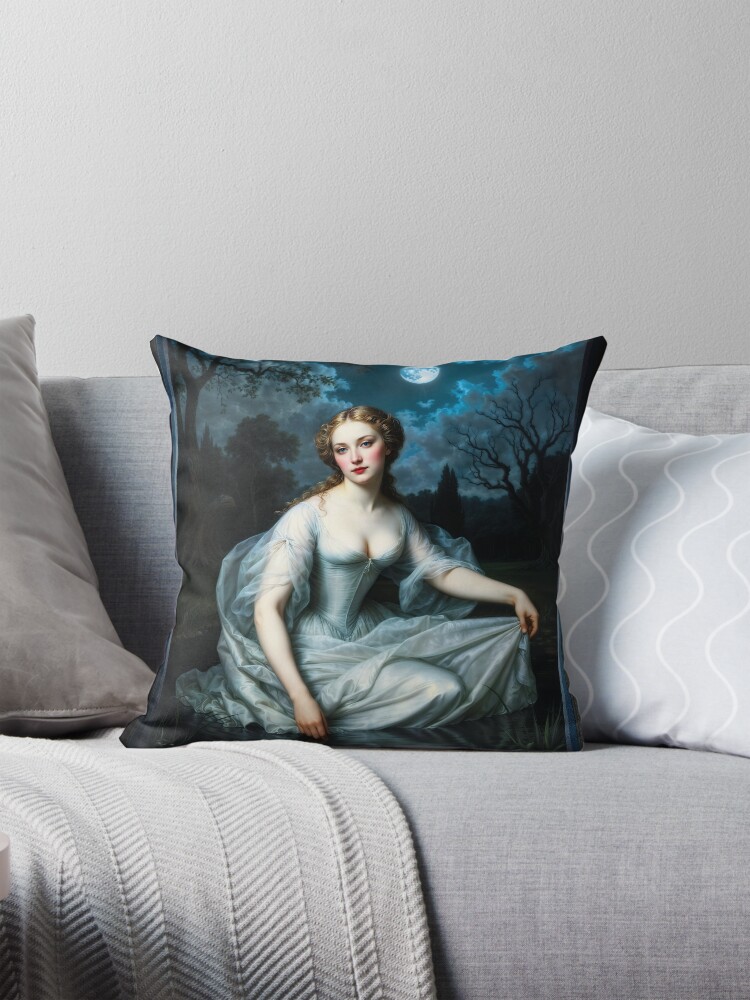 An Enchanting Moonlit Woman Kneeling In Ethereal Tranquil Waters AI Concept Art by Xzendor7 - Her Beauty Forever Captured 4 An Enchanting Moonlit Woman Kneeling In Ethereal Tranquil Waters Mesmerizing AI Concept Art by Xzendor7 Decorative Art Print Throw Pillow