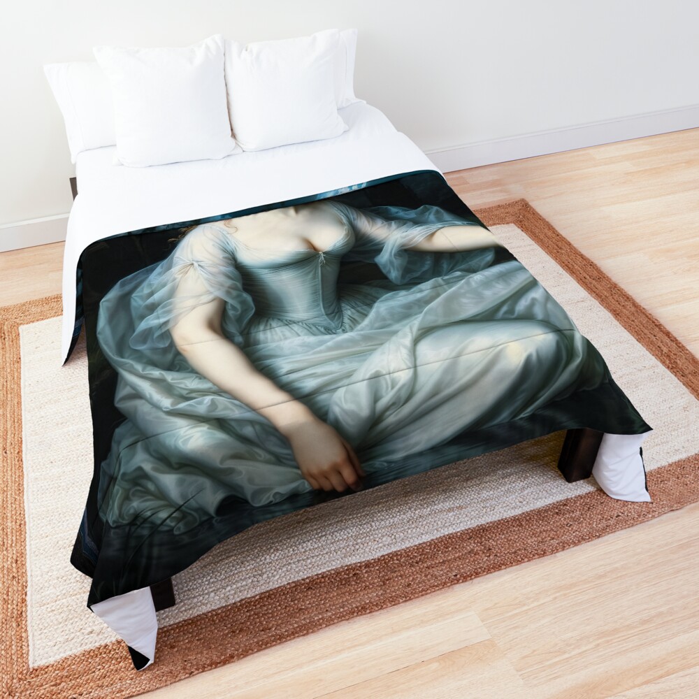 An Enchanting Moonlit Woman Kneeling In Ethereal Tranquil Waters AI Concept Art by Xzendor7 - Her Beauty Forever Captured 3 An Enchanting Moonlit Woman Kneeling In Ethereal Tranquil Waters Mesmerizing AI Concept Art by Xzendor7 Decorative Art Print Comforter