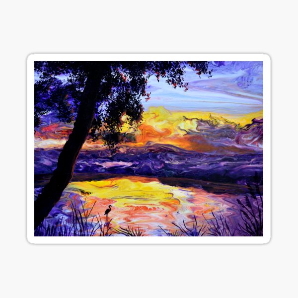 Heron and Dragonflies at Sunset Sticker