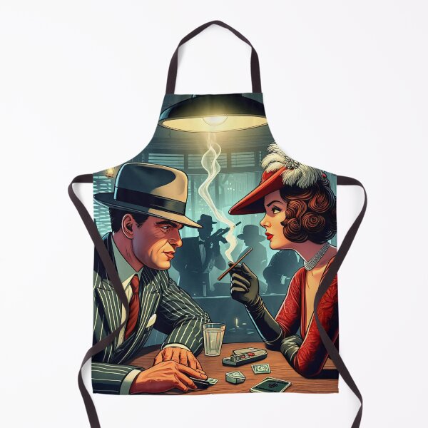 Item preview, GTA Inspired Comical Cartoon of The Secret Meeting in a Smoke Filled Speakeasy Mobster in Pinstripe Suit and Glamorous Lady in Red Dress, Vintage Jazz Ambiance designed and sold by Bored Elon.