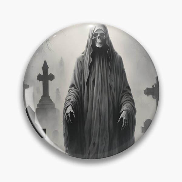Item preview, Scary Ghost Haunting a Spooky Graveyard in Black and White designed and sold by creativaimages.