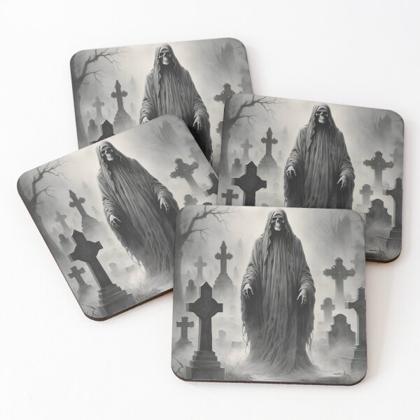 Item preview, Scary Ghost Haunting a Spooky Graveyard in Black and White designed and sold by creativaimages.