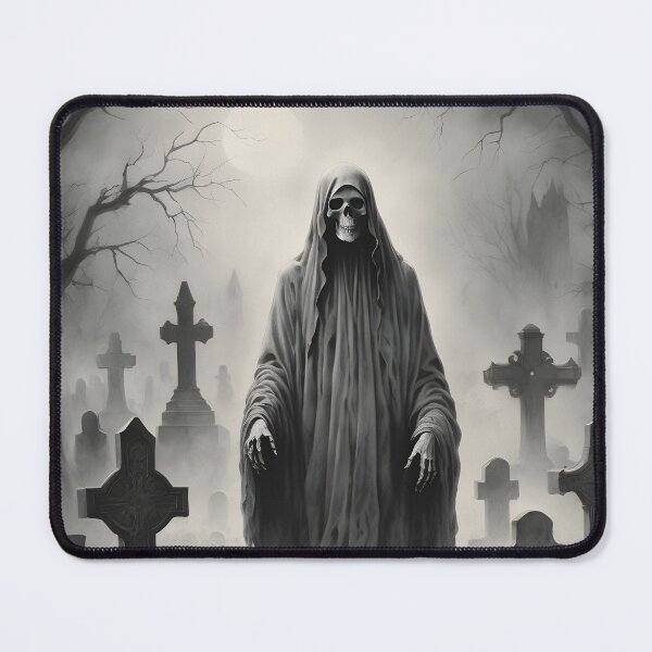 Item preview, Scary Ghost Haunting a Spooky Graveyard in Black and White designed and sold by creativaimages.