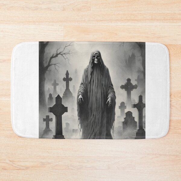 Item preview, Scary Ghost Haunting a Spooky Graveyard in Black and White designed and sold by creativaimages.