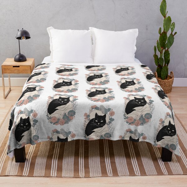 Item preview, Black cat cover with a floral autumn pattern in bright colors. designed and sold by Catophile.