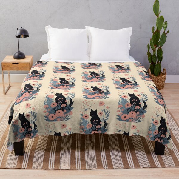 Item preview, Black cat cover with a floral autumn pattern in bright colors. designed and sold by Catophile.