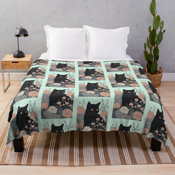 Item preview, Black cat cover with a floral autumn pattern in bright colors. designed and sold by Catophile.