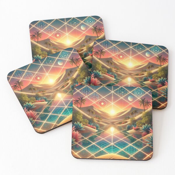 Item preview, Infinite Tiling Desert Oasis with Geometric Patterns and Sunset Reflections designed and sold by Meta2Physical.