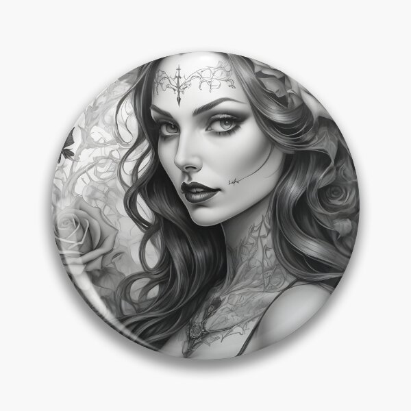 Item preview, Beautiful Gothic Woman with Roses and Skull - Digital Pencil  Art designed and sold by creativaimages.