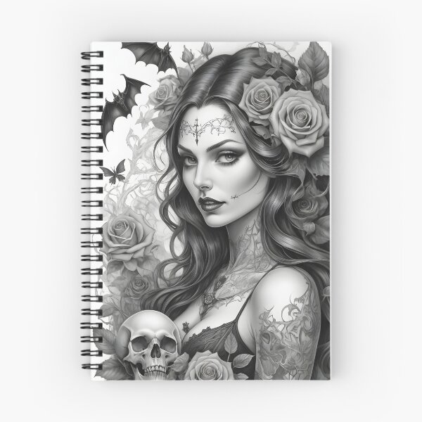 Item preview, Beautiful Gothic Woman with Roses and Skull - Digital Pencil  Art designed and sold by creativaimages.