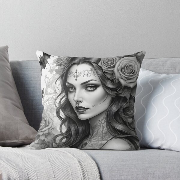 Item preview, Hermosa mujer gótica con rosas y calavera - Arte digital a lápiz designed and sold by creativaimages.