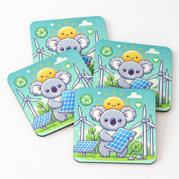 Item preview, Koala holding solar panel with green energy symbols designed and sold by Koalangel.