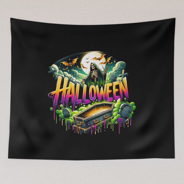Item preview, Skeleton in the Graveyard Watercolor Art – Spooky Full Moon Halloween Design for Shirts, Mugs, Stickers & More designed and sold by artedigital99.