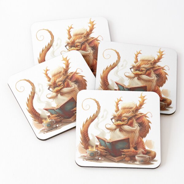 Item preview, Cozy old Dragon reading books and drinking hot coffee designed and sold by CozyLounge.
