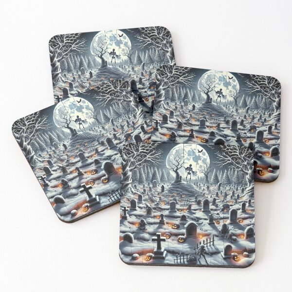 Item preview, Snowy Graveyard with Skeletons and Jack-O'-Lanterns Under a Full Moon Part II designed and sold by Meta2Physical.