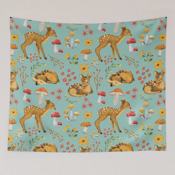 Item preview, Autumn Baby Deer Scene Teal designed and sold by HematiteDesign.