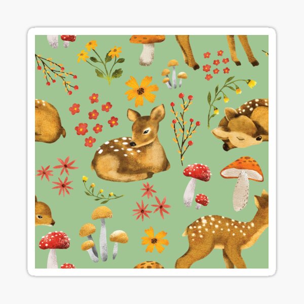 Item preview, Autumn Baby Deer Scene Green designed and sold by HematiteDesign.