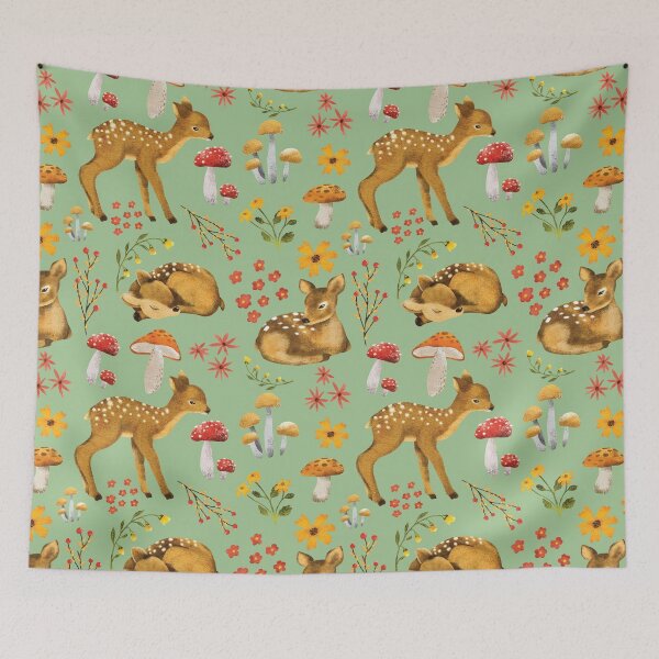 Item preview, Autumn Baby Deer Scene Green designed and sold by HematiteDesign.