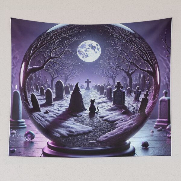 Item preview, Witch and Cat in Purple Crystal Ball Graveyard designed and sold by Meta2Physical.