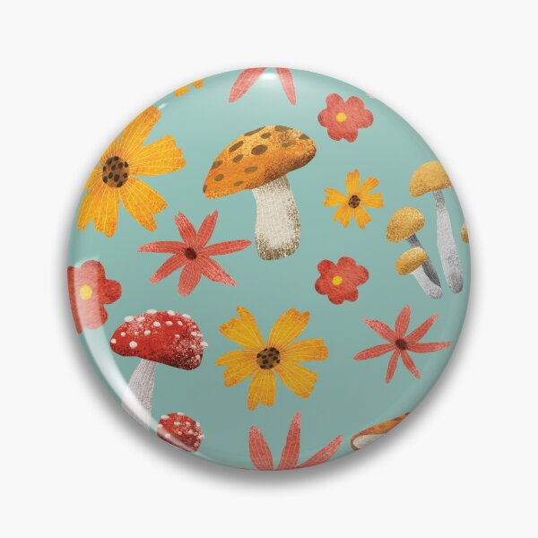 Item preview, Hongos otoñales y flores verde azulado designed and sold by HematiteDesign.