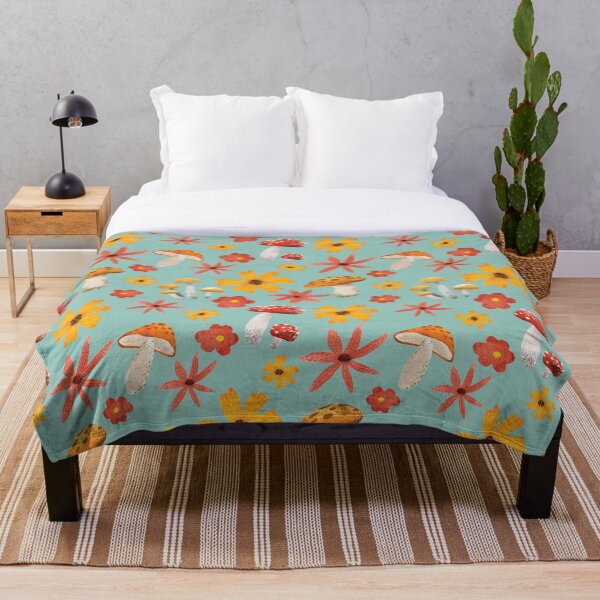 Artikelvorschau, Herbst Pilz und Blumen Teal entworfen und verkauft von HematiteDesign.