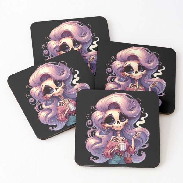 Item preview, Beautiful Skeleton Woman Smoking a Cigarette and Drinking Coffee designed and sold by Tw1nsAIArt.