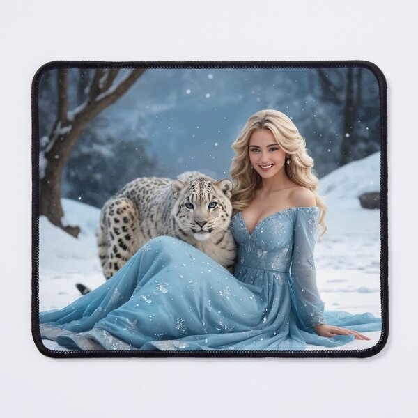 Item preview, Pretty Girl with Cute Snow Leopard in Winter designed and sold by Pim-Crystal.