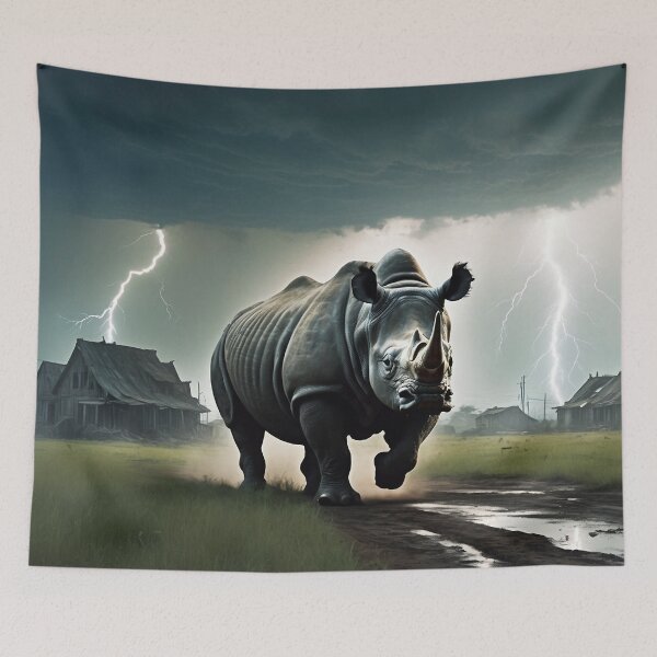 Item preview, A rhino with lightning in the background designed and sold by domepicturez.