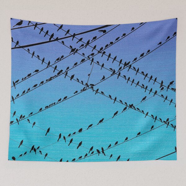 Item preview, Birds of a Feather : Grackles of Austin, Texas : Blue Linen designed and sold by TRVLR Designs.