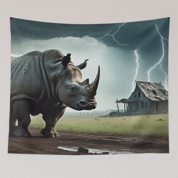 Item preview, A rhino with lightning in the background designed and sold by domepicturez.