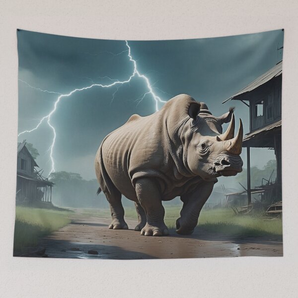 Item preview, A rhino with lightning in the background designed and sold by domepicturez.
