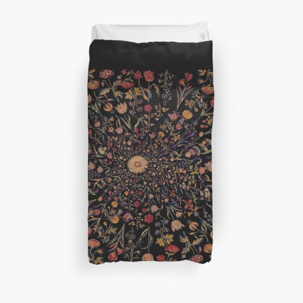 Medieval Flowers on Black Duvet Cover
