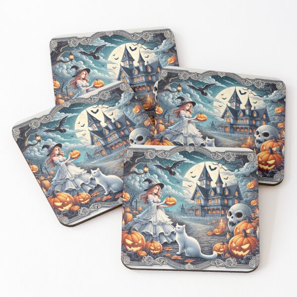 Item preview, Witch and White Cat in Haunted Halloween Scene designed and sold by Meta2Physical.