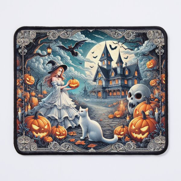 Item preview, Witch and White Cat in Haunted Halloween Scene designed and sold by Meta2Physical.