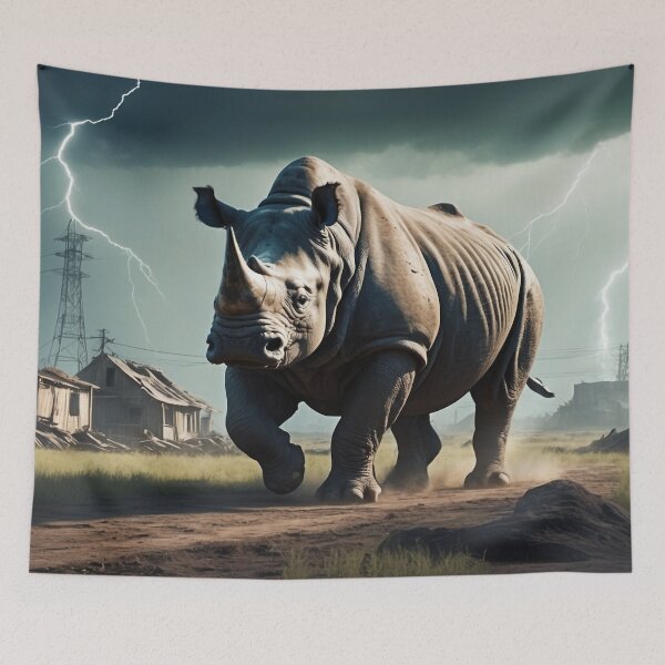 Item preview, A rhino with lightning in the background designed and sold by domepicturez.