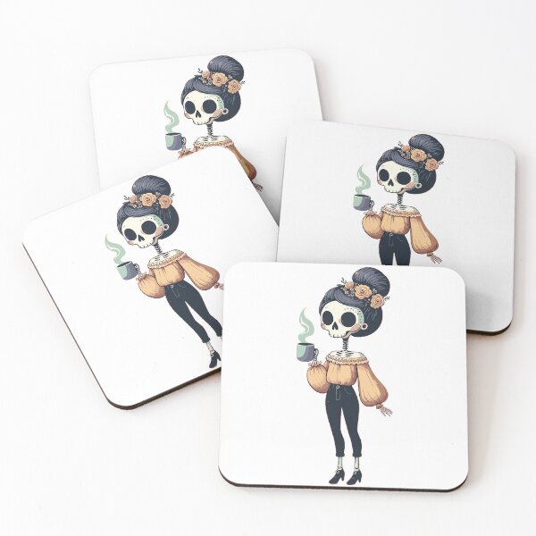 Item preview, Skeleton in a Bardot Top Enjoying Warm Coffee in Cozy Autumn designed and sold by Tw1nsAIArt.