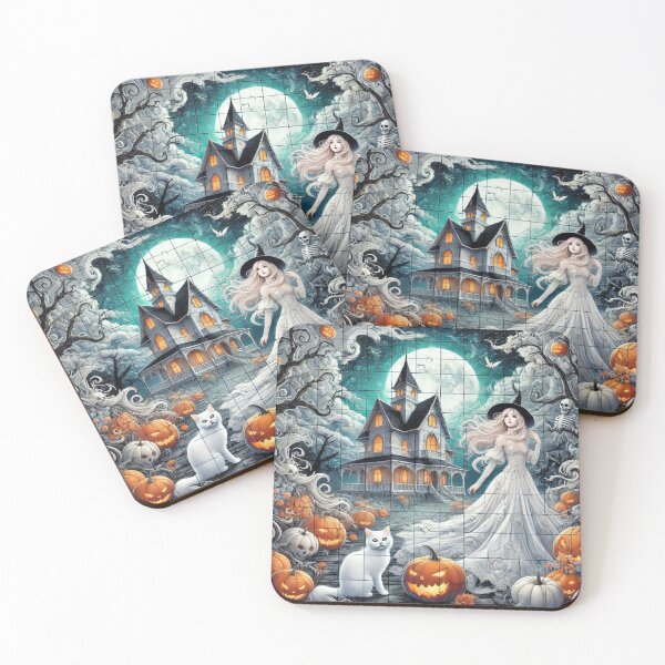 Item preview, Witch and White Cat at Haunted Mansion on Halloween Night designed and sold by Meta2Physical.