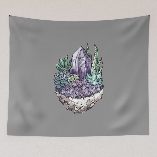 Item preview, Tall Amethyst Crystal Gemstone with Succulents Hand Drawn designed and sold by meganohm.