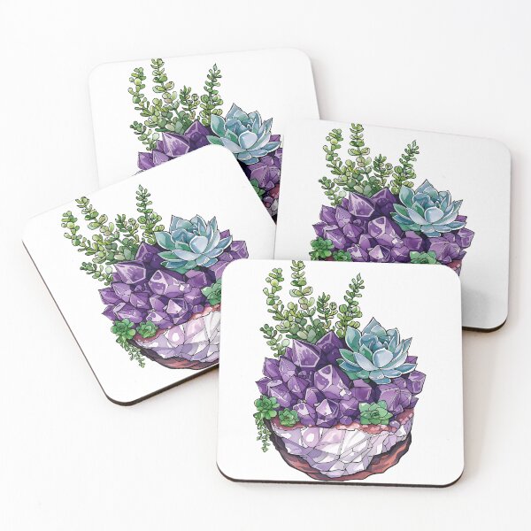 Item preview, Amethyst Crystal Gemstone with Succulents Hand Drawn designed and sold by meganohm.