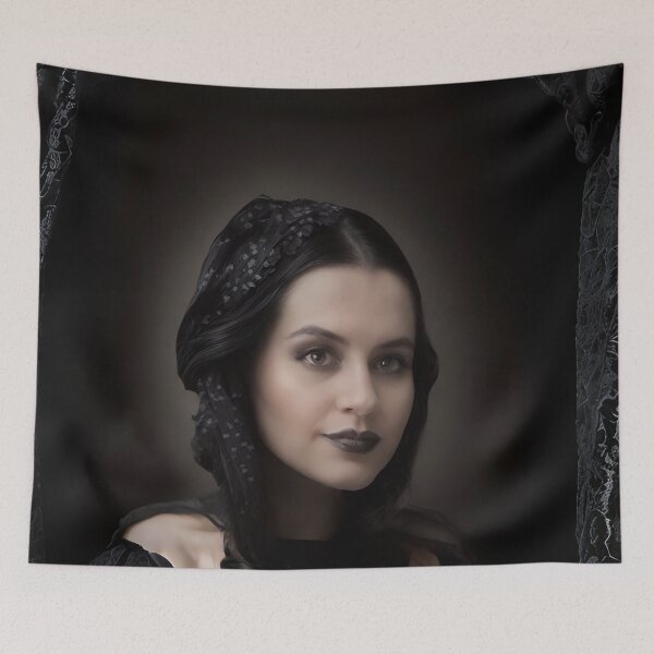 Item preview, Goth girl with dark eyes dressed in black, with black veil. designed and sold by Jennifer Morcom.