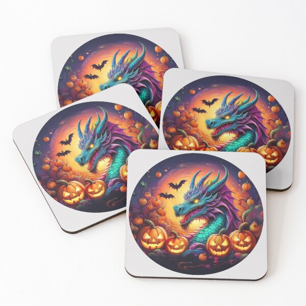 Item preview, Picture of a Halloween Scene with Scarey Dragon Pumpkins and Bats for the spooky season designed and sold by Grang Art Artistic Designs.